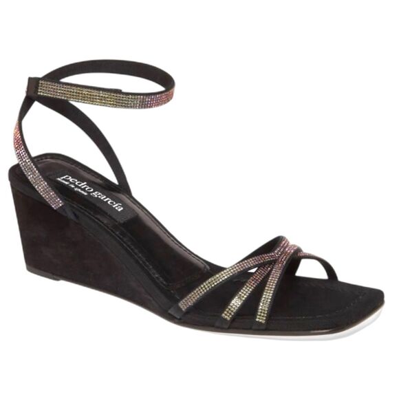 Pedro Garcia Inna Crystal Wedge Sandal in Black Swarovski Crystals Size 6 - Picture 1 of 15